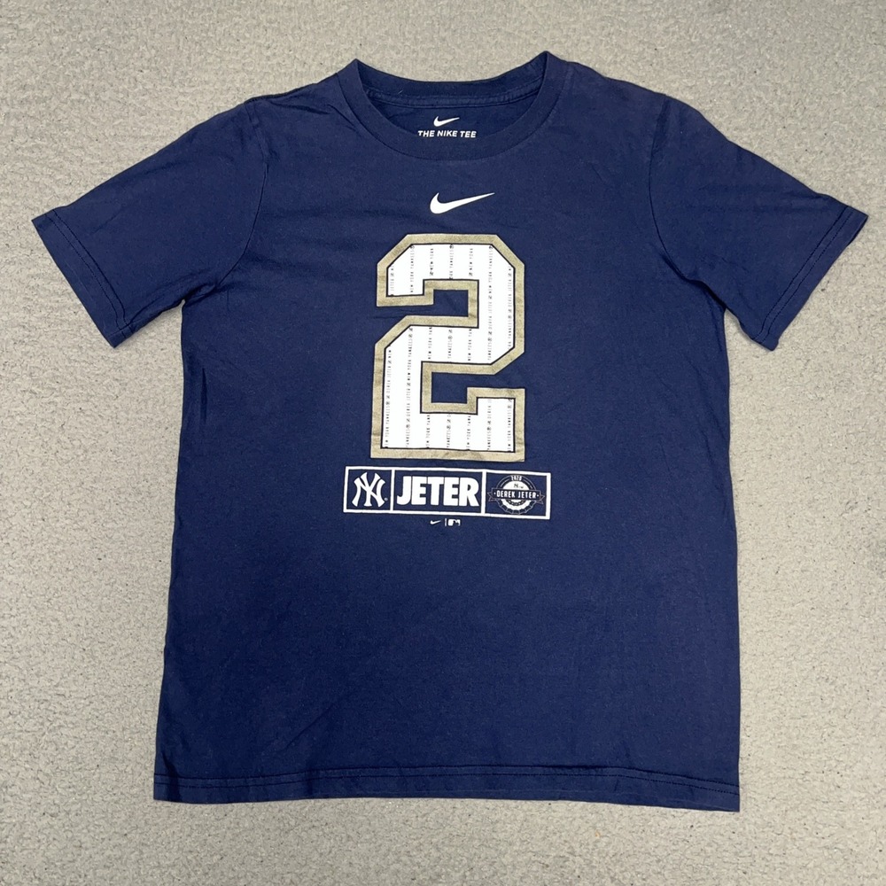 Nike New York Yankees Derek Jeter Hall of Fame T Shirt Youth Sz M 10/12 Blue MLB
